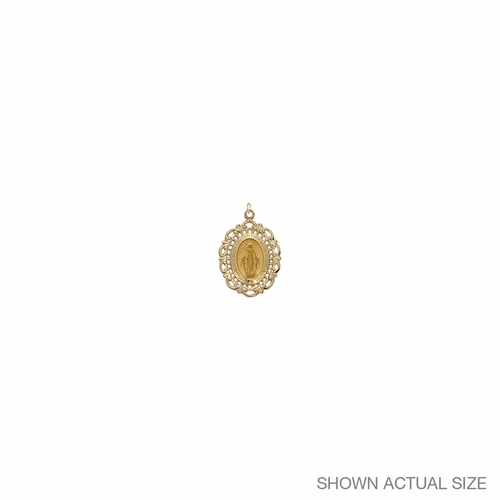 3/4 Inch 14KT Gold Oval with Polished Border Filigree Miraculous Medal