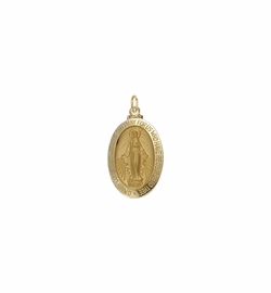 3/4 Inch 14KT Gold Oval with Polished Border Miraculous Medal