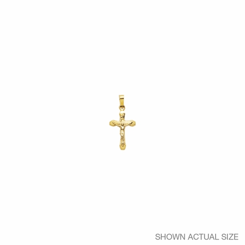 3/4 Inch 14KT Gold Plain Budded Ends Crucifix Pendant