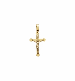 3/4 Inch 14KT Gold Plain Budded Ends Crucifix Pendant