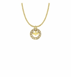 3/4 Inch 14KT Gold Plated Over Sterling Silver Open Circle Dove Necklace with Cubic Zirconia Stones