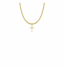 3/4 Inch 14KT Gold Plated Over Sterling Silver Wheat Ends Cross Necklace with Cubic Zirconia Stone