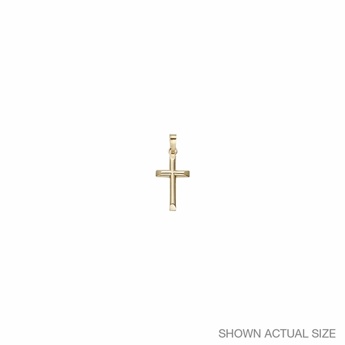3/4 Inch 14KT Gold Rectangular Beveled Cross Pendant