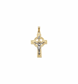 3/4 Inch 14KT Gold Two-Tone Celtic Crucifix Pendant