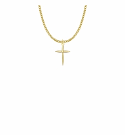 3/4 Inch Brass Gold Plated Girl Pointed First Communion Cross Necklace