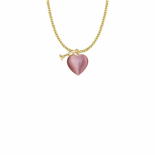 3/4 Inch Gold Plated First Communion Pink Heart and Gold Chalice Charm Necklace