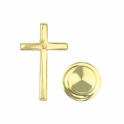 3/4 Inch Polished Gold Plated Sterling Silver Cross Pin With Spring Loaded Quality Clutch