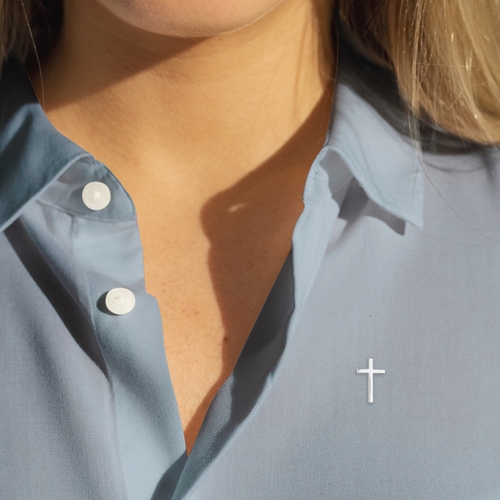 3/4 Inch Polished Sterling Silver Cross Pin With Spring Loaded Quality Clutch