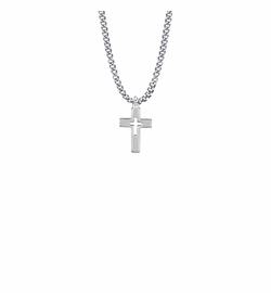 3/4 Inch Silver Plated Boy First Communion Pierced Cross Necklace