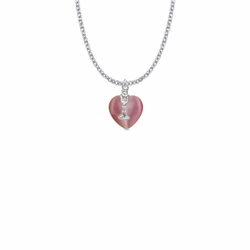 3/4 Inch Silver Plated First Communion Pink Heart and Silver Chalice Charm Necklace