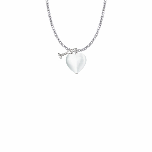 3/4 Inch Silver Plated First Communion White Heart and Silver Chalice Charm Necklace