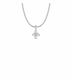 7/8 Inch Sterling Silver and Glass Crystal April Birthstone Angel Necklace