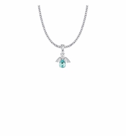7/8 Inch Sterling Silver and Glass Crystal March Birthstone Angel Necklace