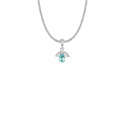 7/8 Inch Sterling Silver and Glass Crystal March Birthstone Angel Necklace