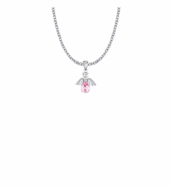 7/8 Inch Sterling Silver and Glass Crystal October Birthstone Angel Necklace