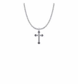 3/4 Inch Sterling Silver Antiqued Budded Ends Cross Necklace