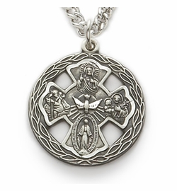 3/4 Inch Sterling Silver Antiqued Wreath Border Five Way Medal