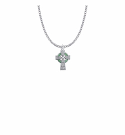 3/4 Inch Sterling Silver Celtic Cross with Green Enamel Detail Cross Necklace