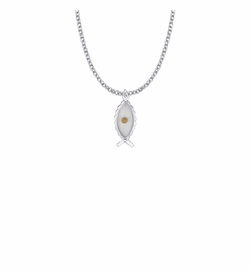 3/4 Inch Sterling Silver Mustard Seed Fish Necklace