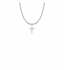 3/4 Inch Sterling Silver Oval Ends Cross Necklace with Cubic Zirconia Stone
