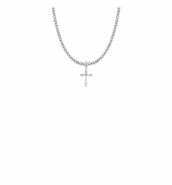 3/4 Inch Sterling Silver Wheat Ends Cross Necklace with Cubic Zirconia Stone