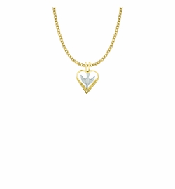 3/4 Inch Two-Tone 14KT Gold Plated Over Sterling Silver Dove and Filigree Heart Necklace