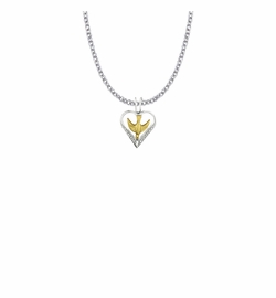 3/4 Inch Two-Tone Sterling Silver Dove and Filigree Heart Necklace