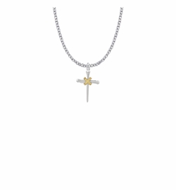 3/4 Inch Two-Tone Sterling Silver Rope and Nail Cross Necklace