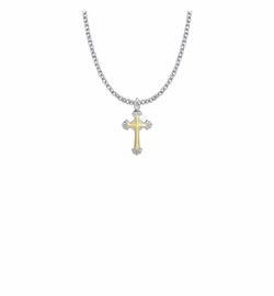 3/4 Inch Two-Tone Sterling Silver Scroll Ends Cross Necklace