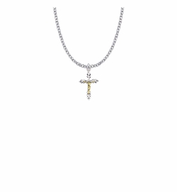 3/4 Inch Two-Tone Sterling Silver Wheat Crucifix Necklace