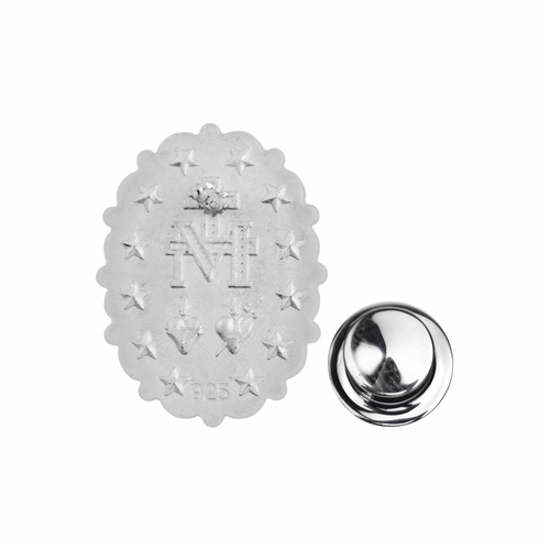 3/4 Inch Two-Toned Sterling Silver Miraculous Medal Pin With Spring Loaded Quality Clutch