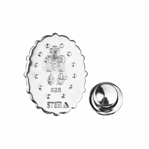 3/4 Inch Two-Toned Sterling Silver Miraculous Medal Pin With Spring Loaded Quality Clutch