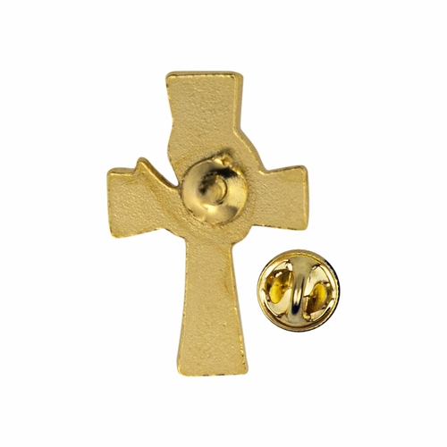 3/4 x 1/2 Inch Gold and Enameled Descending Dove and Cross Lapel Pin