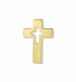 3/4 x 1/2 Inch Gold Pierced Cross on Cross Lapel Pin