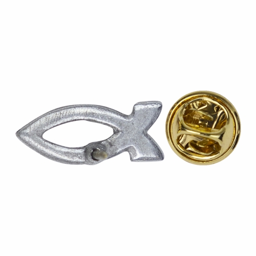 3/4 x 1/4 Inch Pewter Christian Ichthus Fish Lapel Pin