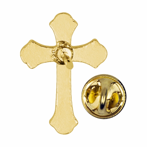 3/4 x 7/16 Inch Gold and Enameled Budded Ends Cross Lapel Pin