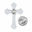 3/4 x 7/16 Inch Silver and Enameled Budded Ends Cross Lapel Pin