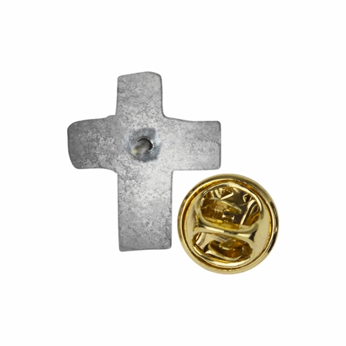 3/4 x 9/16 Inch Pewter Cross with Dove Lapel Pin