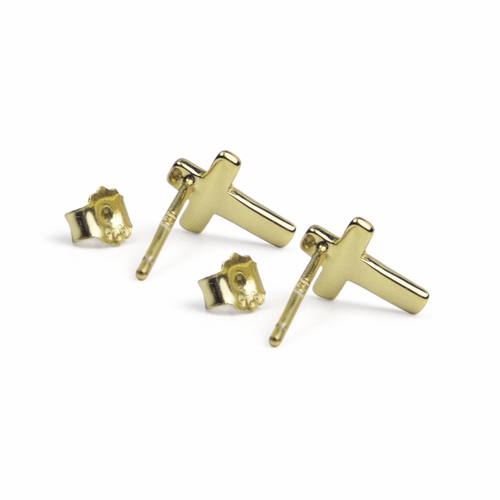 3/8 Inch 14K Gold Over Sterling Silver Cross Earrings