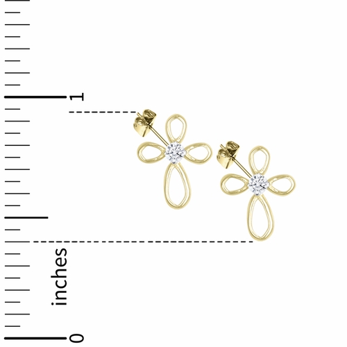 3/8 Inch 14K Gold Plated Over Sterling Silver Loop Cross Earrings with Cubic Zirconia Stone Center