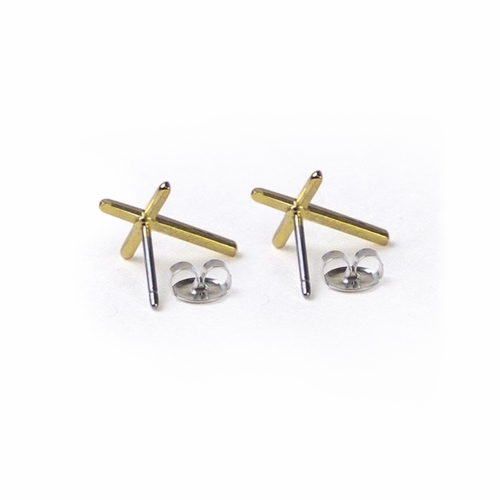 3/8 Inch 14KT Gold Plated Over Sterling Silver Stick Cross Earrings