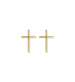 3/8 Inch 14KT Gold Plated Over Sterling Silver Stick Cross Earrings