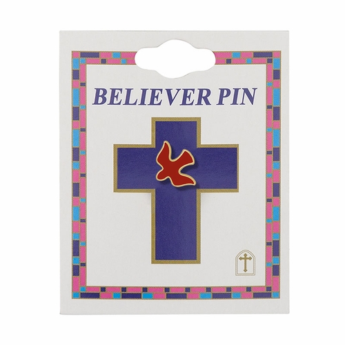 3/8 Inch Gold and Red Enameled Descending Dove Lapel Pin