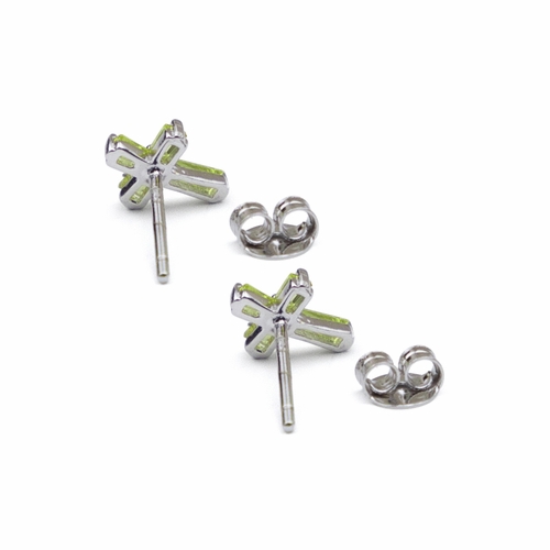 3/8 Inch Sterling Silver and Glass Crystal August Birthstone Baguette Cross Earrings