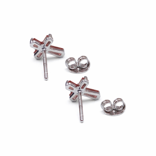 3/8 Inch Sterling Silver and Glass Crystal July Birthstone Baguette Cross Earrings