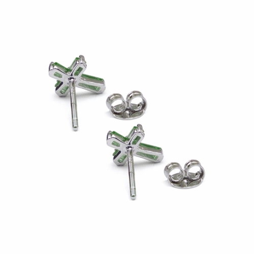 3/8 Inch Sterling Silver and Glass Crystal May Birthstone Baguette Cross Earrings