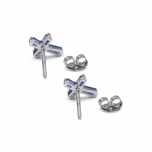 3/8 Inch Sterling Silver and Glass Crystal September Birthstone Baguette Cross Earrings