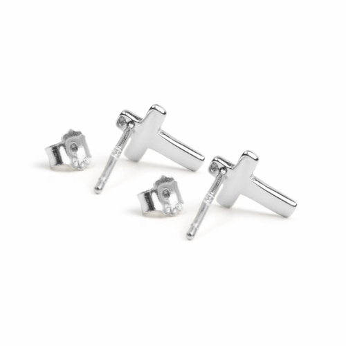 3/8 Inch Sterling Silver Cross Earrings