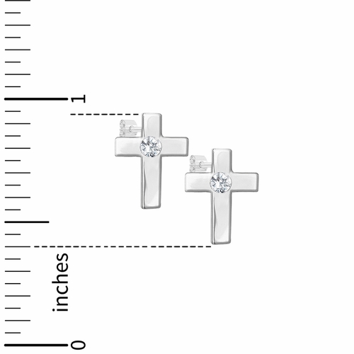3/8 Inch Sterling Silver Cross Earrings with Cubic Zirconia Stone Center