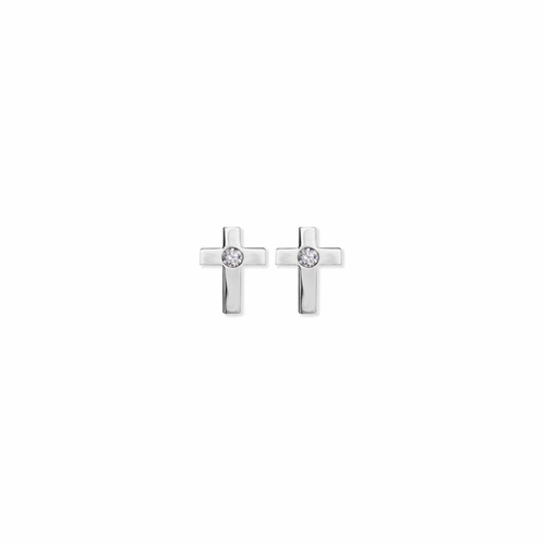 3/8 Inch Sterling Silver Cross Earrings with Cubic Zirconia Stone Center